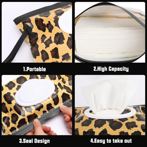FEBSNOW 4 Pack Baby Wipe Dispenser, Portable Refillable Holder, Reusable Travel Wet Wipe Pouch for Baby Wipes