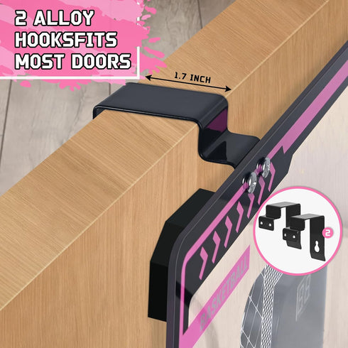 Mini Over The Door Basketball Hoop for Kids - Unicorn Pink with Electronic Scoreboard, 3 Balls, Birthday Gifts for Ages