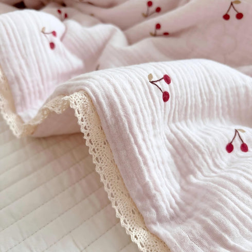 1 47x59 Inches, BuLuTu Piece Baby Toddler Muslin Quilt Blanket Crib Comforter Cute Cherry Print Quilted Blankets