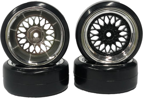 4PCS 1/10 RC Drift Car Tires, Smooth Hard Tyre Plastic Plating Wheel Rims Set for Traxxas HSP Tamiya HPI Kyosho On-Road