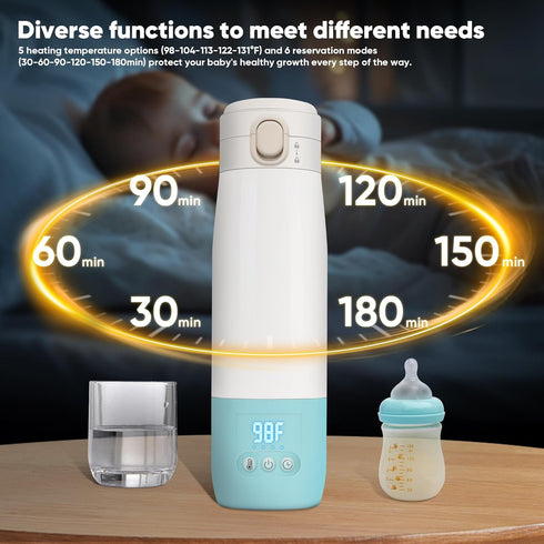azopesy Preset PreciseTemperature Portable Bottle Warmer for Travel, Bottle Warmer On The Go with Quick Heating, Modes