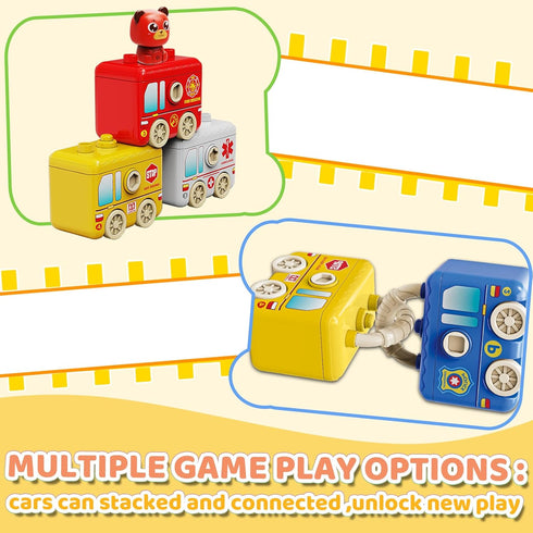 2 3 4 Set 6 Montessori Train Toys for Year Olds - Toddler Learning Train with Lights & Sounds, Vehicle Transport, Lock