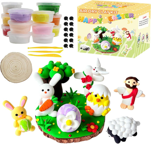 LAHAND Easter Air Dry Clay Kits for Kids,DIY Model Magic Clays,JesusBunnyEggs Craft