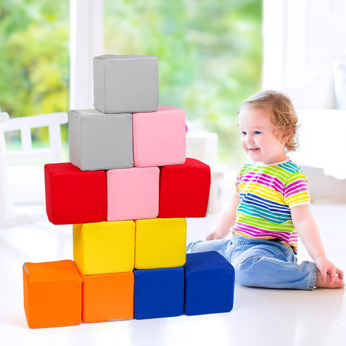 Foam Blocks for Toddlers, 12 Pieces Soft Building Blocks, Large Colourful Stacking Block Sets for Kids