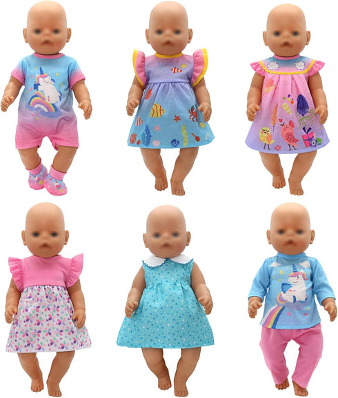 6 Pack Doll Clothes for 13-16 inch Baby Dolls, Dress for 13-16 inches Dolls, Compatible with Toy JC, Toy Manhattan, Toy Doug Melissa