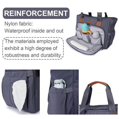 16 Inch 3 FHELAD Diaper Bag Tote, with Laptop Compartment and cooler Pocket Ideal for Boy (Dark Gray)