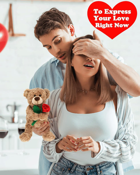 12'' Stuffed Teddy Bear Dolls with Rose, Soft Plush Animal Toys for Valentine's Day Gifts for Her, Girlfriend, Mom