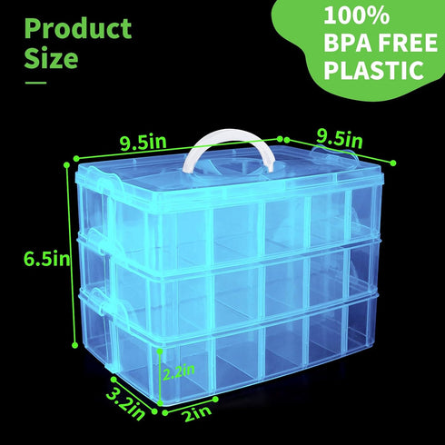 Stackable Storage Box for Lego with 30 Compartments - Organizer for Barbie Dolls and Toy Bins