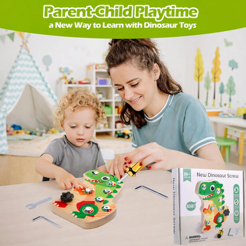 8 2 3 4 5, Liangding Montessori Screw Board Toy Dinosaur for Kids, Wooden Fine Motor Skills Busy Board with Screws