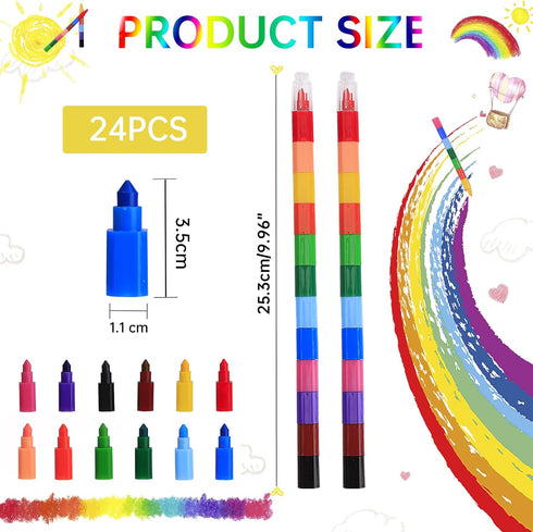 24 Pieces Stacking Crayons Buildable Crayons,Colorful Stackable Crayons Rainbow Crayons,Stackable Colored Pencils Crayon Party Favors for Kids Writing,Drawing,Coloring,Office School Supplies,12 Colors by Ocbewua