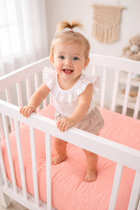 2 Pack 28"x 52"- Blush Muslin Crib Sheets for Boys & Girl- Neutral Breathable Cotton Crib Mattress Sheets Fitted