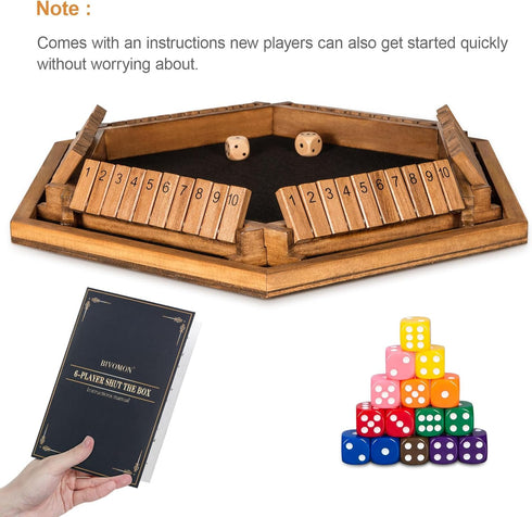 1-6 24 BIVOMON Players Shut The Box Dice Game, Wooden Board Table Math Game for Kids Adult with Dice, Close The Box