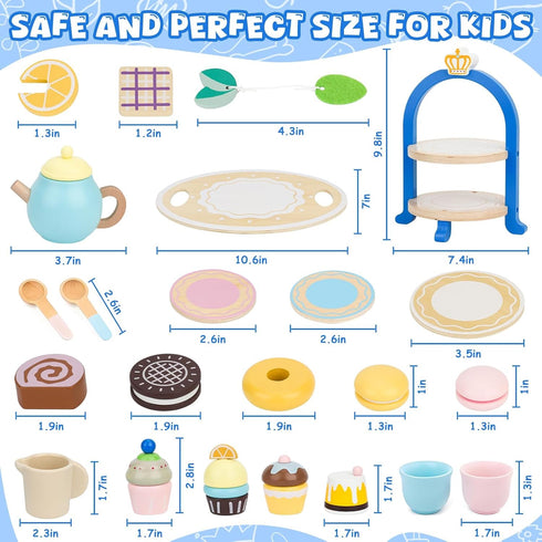 Sets 3-5, Set 3 4 5 6 Wooden Tea for Toddlers Princess Tea Party for Little Girls with Cupcake Stand and Food