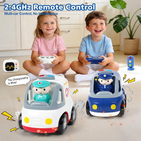 2.4GHz 18+ 2 3 4 5 BEMITON Remote Control Toy Cars for Toddlers - Interactive Police Car & Ambulance with Lights