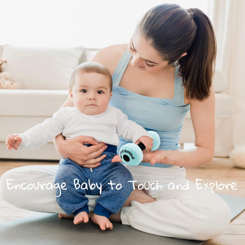 June Garden 6" My First Dumbbell Plush Baby Rattle Toy - Safe Soft Barbell for Infants Boys and Girls