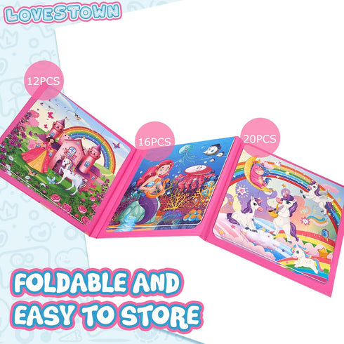 LovesTown Magnetic Travel Puzzles Book - Fairytale Magnetic Puzzles for Toddlers Learning