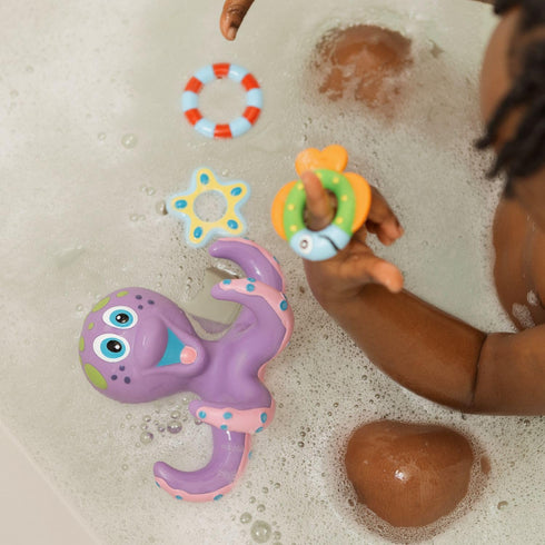 3 18+ Nuby Floating Octopus with Hoopla Rings - Baby & Toddler Bath Toy - No Hole Design Keeps Moisture Out - Fine