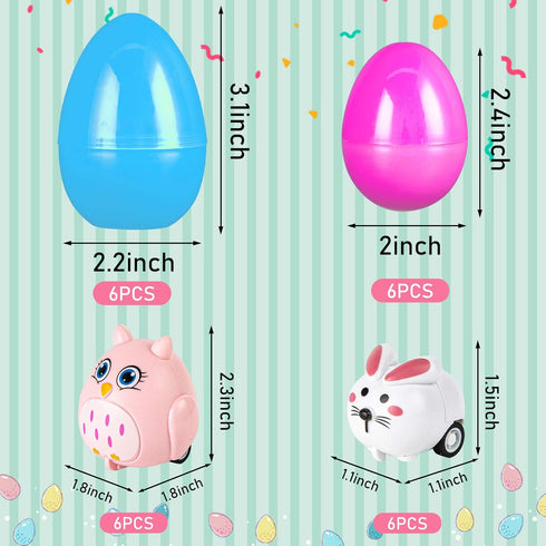 12 Pack LovesTown Prefilled Easter Eggs with Cars Toys, for Egg Hunt Game, Kids Easter Basket Stuffers & Party Favors