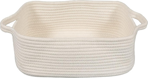 Woven Cotton Rope Storage Basket with Handles for Organizing Pet Toys, Decorative Rectangle Baby Nursery Gift Basket