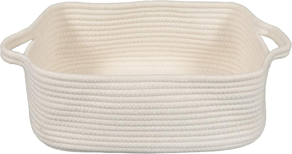 Woven Cotton Rope Storage Basket with Handles for Organizing Pet Toys, Decorative Rectangle Baby Nursery Gift Basket