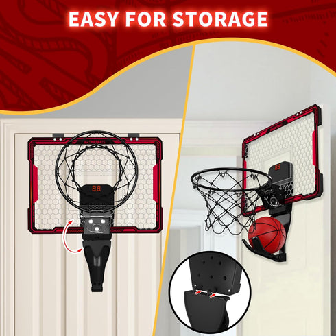 Basketball Hoop Indoor - Mini Basketball Hoop with 7 LED Lighting, Scoreboard, Over Door Foldable Basketball Toys