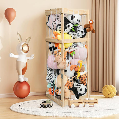 Stuffed Animal Storage with Large Capacity, Stuffed Animal Zoo Toy Storage, Large Wood Plushies Storage Organizer