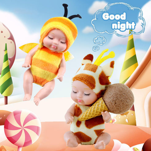 10 Pcs Mini Baby Dolls, 4 Inch Realistic Dolls with Animal Clothes, Cute Small Dolls for Girls Kids Easter Basket Gifts