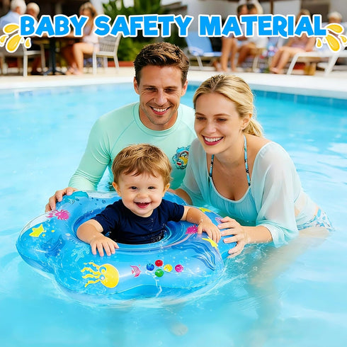 25.6" Swimming 6-36 Extra-Large Baby Pool Float with Double Airbag & Safety Seat, Inflatable Ring Float for Months