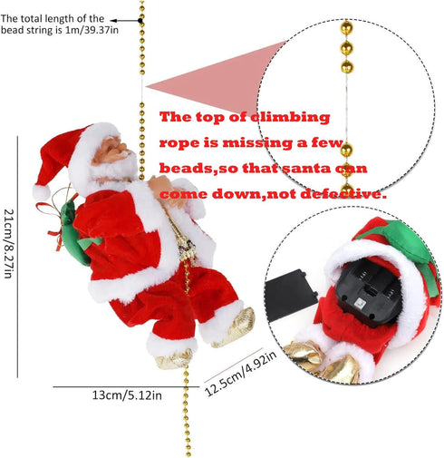 Climbing Santa Claus 9" Christmas Ornament - Battery Operated Toy with Light Music and Animated Climbing
