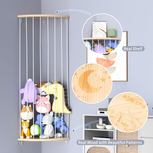 Upgraded Stuffed Animal Storage Organizer, Stuffed Animal Hammock Corner & Net for Plushie Toys with Moon Zoo Pattern