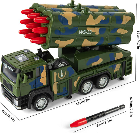 Youlechen 9 3 4 5 6 Army Truck Toy, Military Vehicle Toy with Missile Launcher Alloy Cab, Die-cast Army Toy with Lights