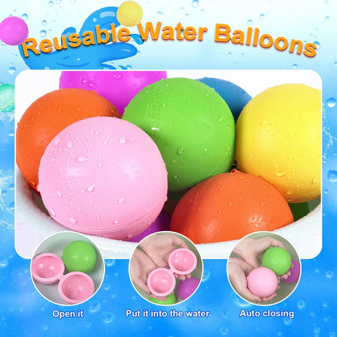 98K Reusable Water Balloons, 12Pcs with Mesh Bag, Self Sealing Silicone Ball for Easy Fill Summer Party Supplies