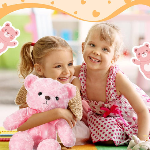 16 Inches Girl's First Bear Plush, Soft Cute Bear with Bow, Birthday Gifts for Girls