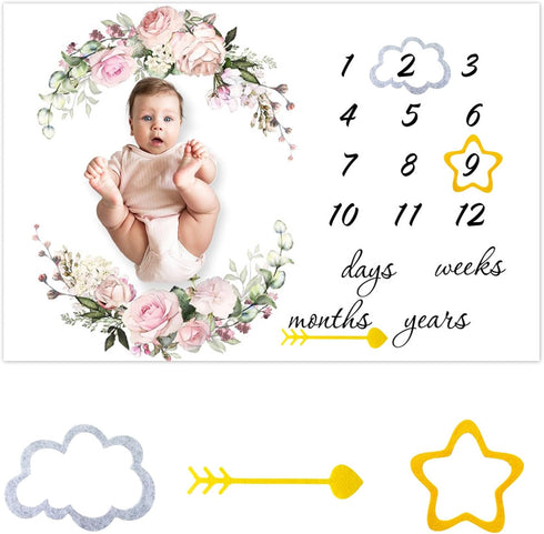 CSFOTO Flowers Baby Monthly Milestone Blanket, 60"x40", Newborn First Year Growth Mat, Baby Shower Memory Keepsake