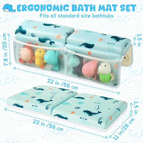 Elbow Set,1.5" Baby Bath Kneeler and Rest Pad Thick Baby Bath Kneeler Pads with Toys Organizer, Pads to Support The