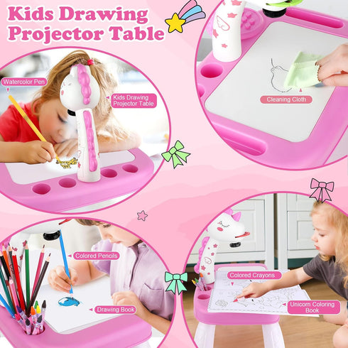 3-5 wakeInsa Drawing Projector for Kids with Art Supplies - Includes Drawing Board, Crayons & Coloring Book