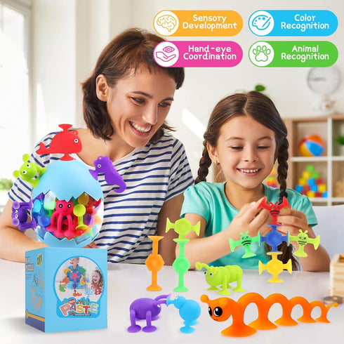 Auvitaya 30 4-8, 3 4 5 6 7 PCS Suction Cup Toys, Baby Bath Tub Toy with Eggshell, Silicone Shower Toys for Age Suction