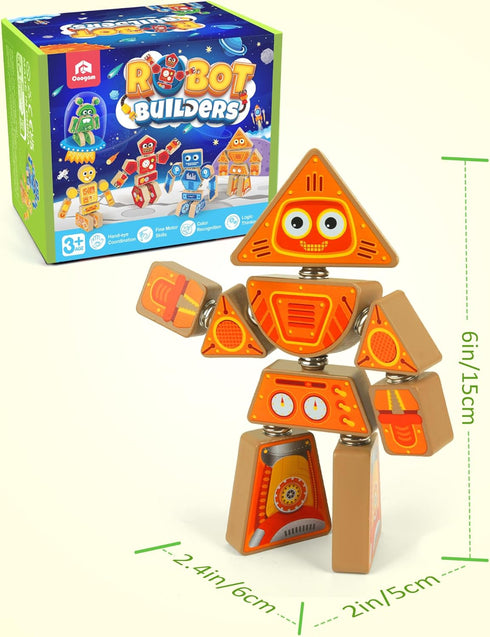Playset, 3 4 5 Coogam Snap Together Robot Builders for Toddlers, Wooden Take Apart Robot Build Block Fine Motor Skill