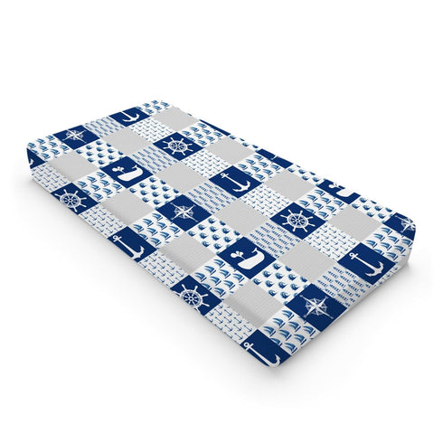 Navy Nautical Life Changing Pad Cover, Marine Ocean Lighthouse Compass Whale, 32''x16'' Soft Stretchy Fitted