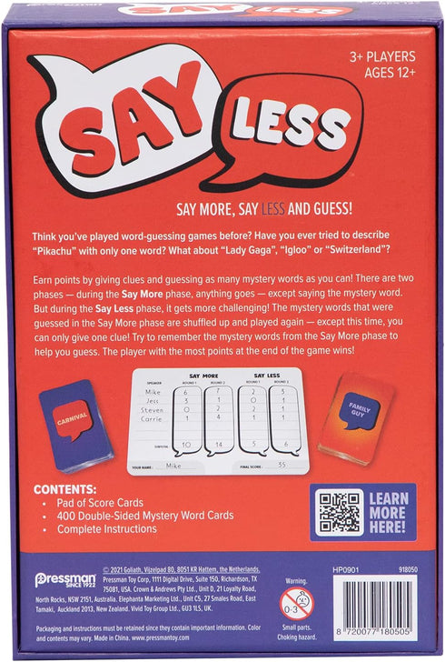 Pressman Say Less - The Family Card Game of Giving Clues and Guessing Words