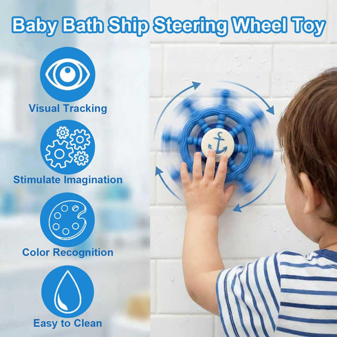 1 Baby Suction Spinner Toys for Bathtub, Silicone Toddler Bath & High Chair Toys for Year Old Boy/Girl Birthday Gift