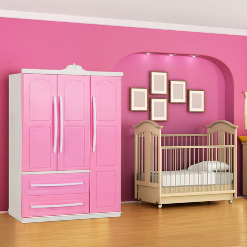 Doll Closet Furniture Wardrobe, Open Dollhouse Closet with 20 Pieces Doll Hangers, 2 Style Pink Plastic Hangers
