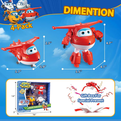 Super Wings Transformer Toys 4-Pack, 5" Action Figures, Educational Toys for Boys & Girls Age 3+