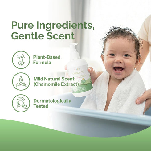 8.5 oz Organyc Baby Shampoo & Body Wash with Skin-Nurturing Cotton Seed Oil, Gentle Kids Body Wash, Naturally