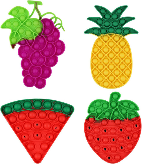 4 Pack Fidget Toys - Fruit Silicone Sensory Fidget Poppers for Stress Relief and Educational Pop Toys