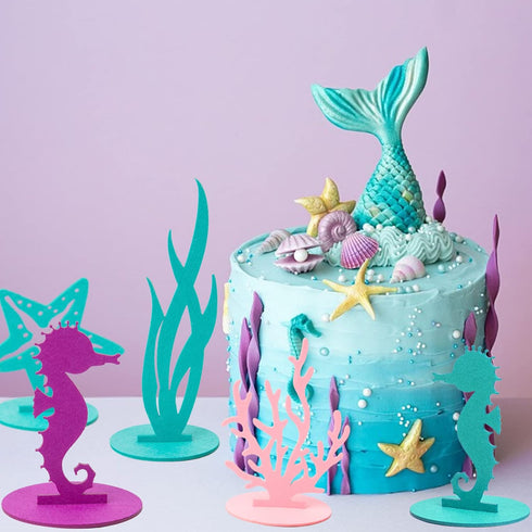 SUNBEAUTY 20Pcs Mermaid Party Decoration, DIY Felt Table Centerpiece, Under The Sea Baby Shower Little Mermaid Girl