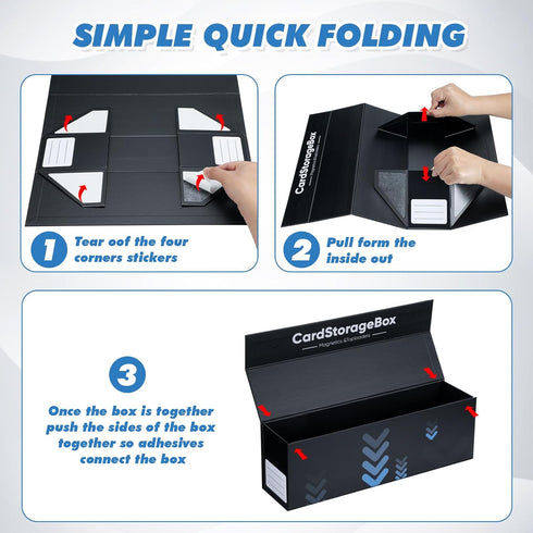 Trading Card Storage Box with Magnetic Closure, Fits 800 Cards, 200 Toploaders, Easy to Assemble (3 Pack)