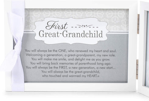 The Grandparent Gift Co. First Great-Grandchild Picture Frame - White Double Hinged Tabletop Frame Holds 4"x6" Pictures