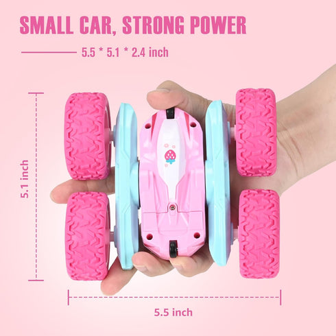 2.4Ghz 360 3+ Remote Control Car, Pink RC Cars for Girls, Rechargeable RC Truck, Double Sided Rotating Stunt Car Toy