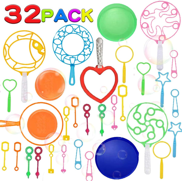 Bubble Wands Set - 32pcs Large Bubble Wand Toy Set for Kids Summer Outdoor Activity Party Birthday Fun